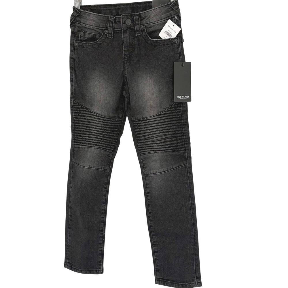 True Religion Geno‎ Relaxed Slim Moto Jeans Boys Sz 5 Grey Wash Ribbed Denim NWT - Picture 2 of 10